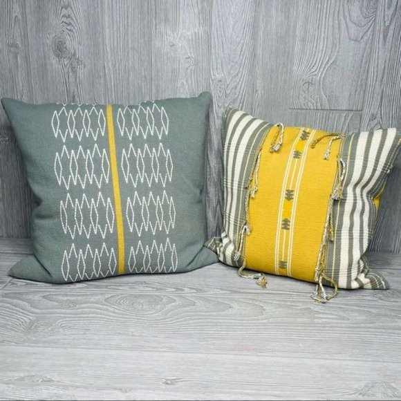 2 west elm pillow covers w/ feather pillow Aztec design decoration 16x16 & 18x18 - Picture 1 of 9